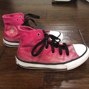 Converse high tops pink/silver sparkle girls 11